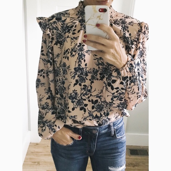Lush Tops - lush | blush floral mock neck blouse